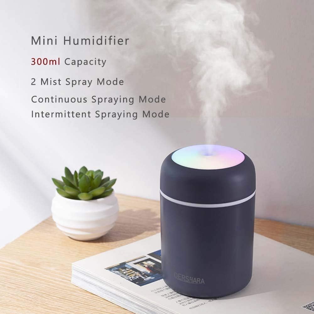 Portable Mini USB Humidifier 300ml – Cool Mist Air Diffuser with LED Night Light (2 Spray Modes)