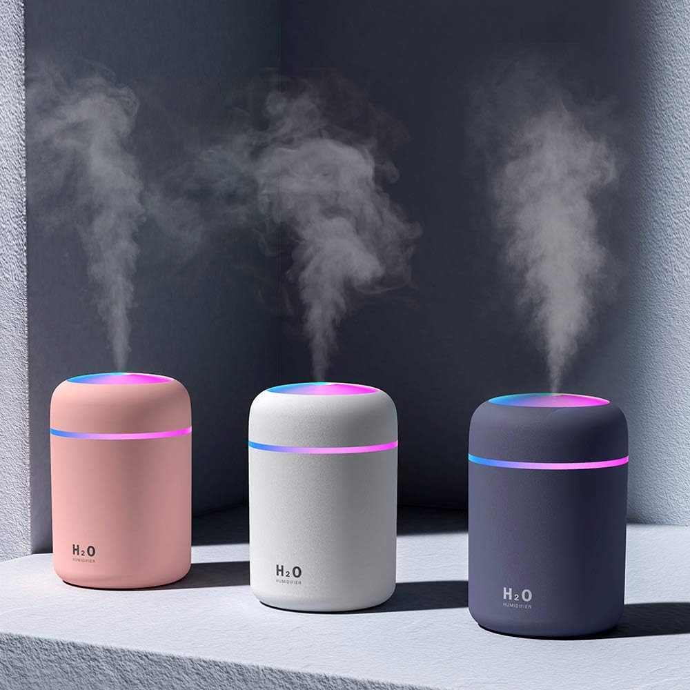 Portable Mini USB Humidifier 300ml – Cool Mist Air Diffuser with LED Night Light (2 Spray Modes)
