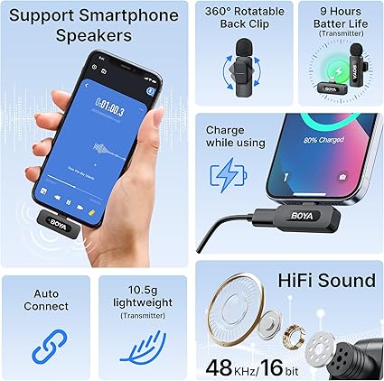BOYA BY-V3 Wireless Lavalier Microphone for iPhone & Android