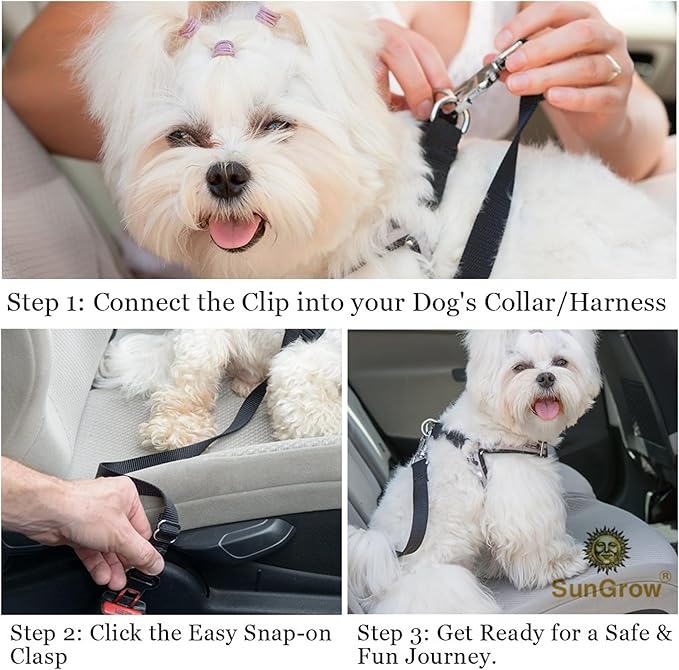 2pack SunGrow Dog Seat Belt for Car, Adjustable Nylon Pet Seatbelt, Supports All Cars, Dog Car Leash Seat Belt, Seatbelt for Dogs, Cats & Ferrets Travel Harness