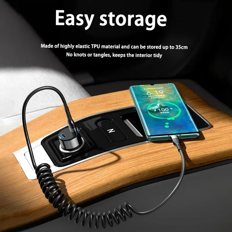 66W USB-C Fast Charging Spring Telescopic Cable