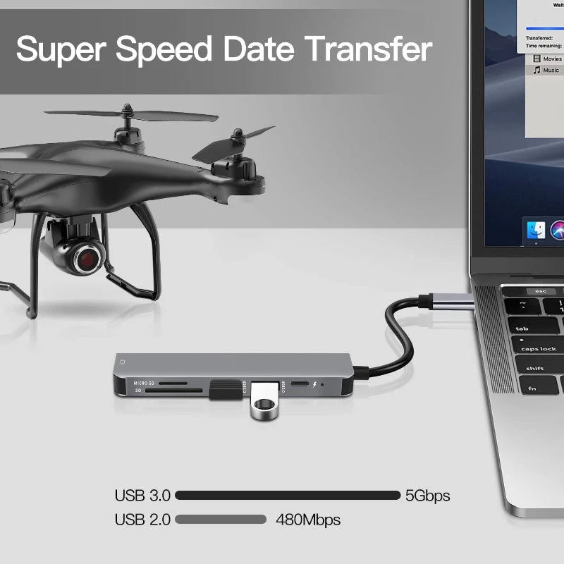 USB-C Hub 6-in-1 4K HDMI Adapter with USB 3.0 & PD Fast Charging