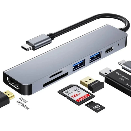 USB-C Hub 6-in-1 4K HDMI Adapter with USB 3.0 & PD Fast Charging