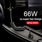 66W USB-C Fast Charging Spring Telescopic Cable