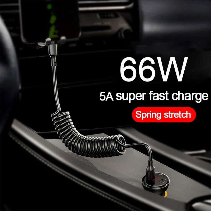 66W USB-C Fast Charging Spring Telescopic Cable