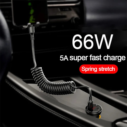 66W USB-C Fast Charging Spring Telescopic Cable