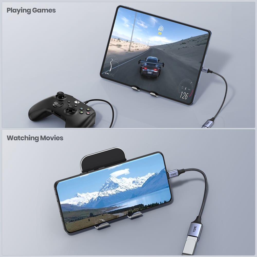 TOPK USB-C to USB-A OTG Adapter Cable – Type-C Male to USB 3.0 Female Converter for MacBook, Samsung & More