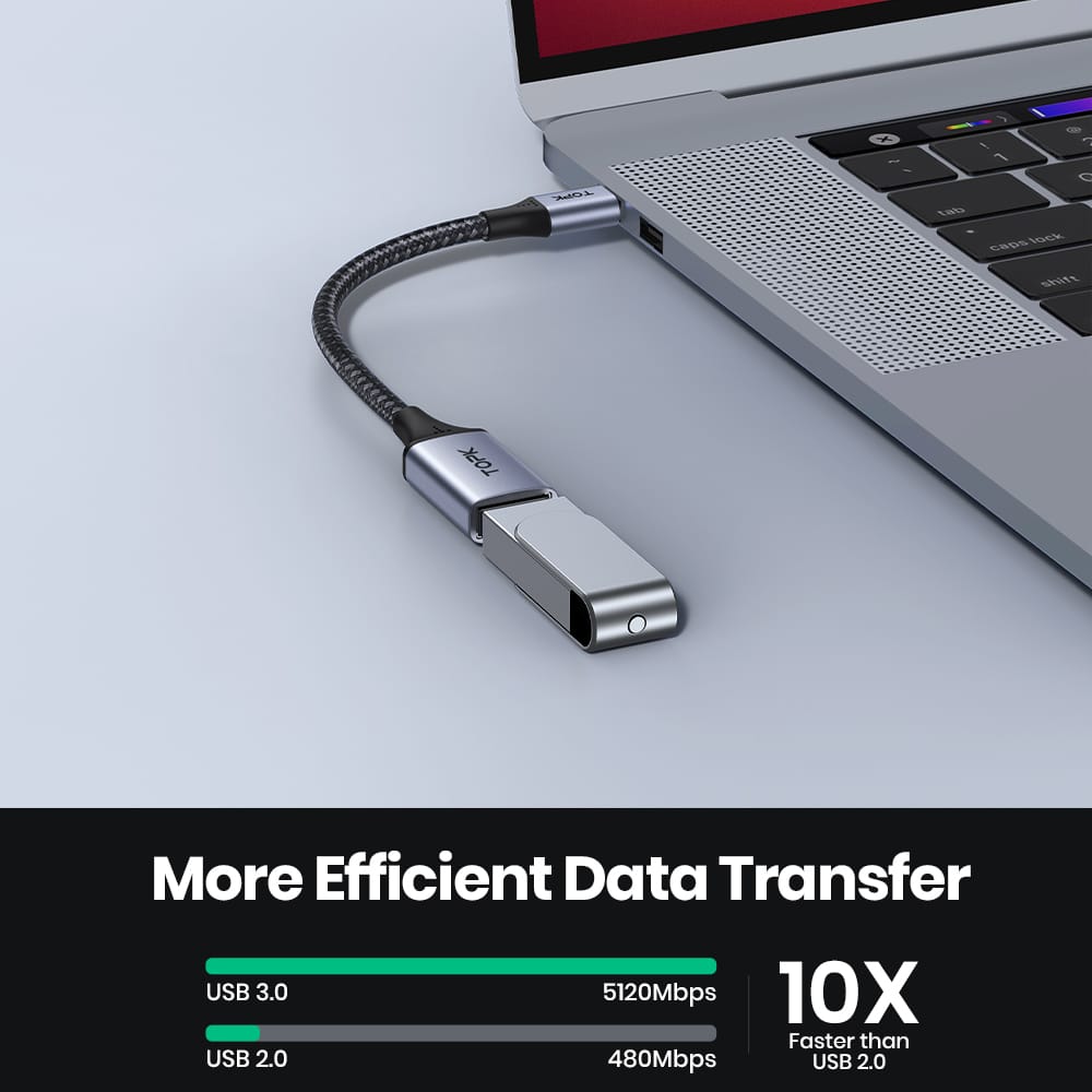 TOPK USB-C to USB-A OTG Adapter Cable – Type-C Male to USB 3.0 Female Converter for MacBook, Samsung & More