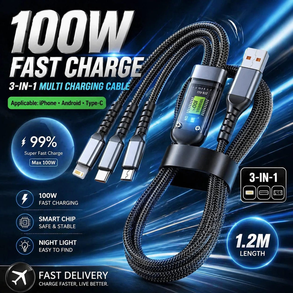 HeavyDuty 3 in 1 Multi USB Charger Charging Cable For Type-C iPhone USB Micro