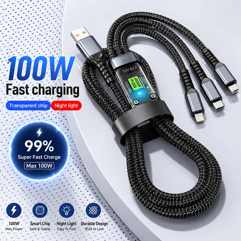 HeavyDuty 3 in 1 Multi USB Charger Charging Cable For Type-C iPhone USB Micro