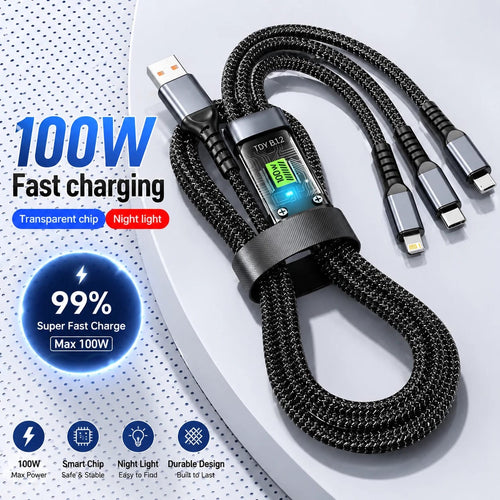HeavyDuty 3 in 1 Multi USB Charger Charging Cable For Type-C iPhone USB Micro