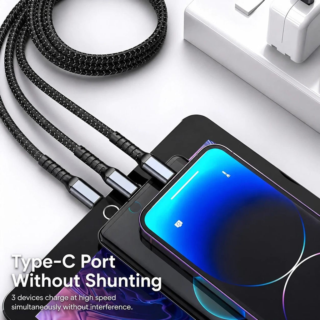 HeavyDuty 3 in 1 Multi USB Charger Charging Cable For Type-C iPhone USB Micro