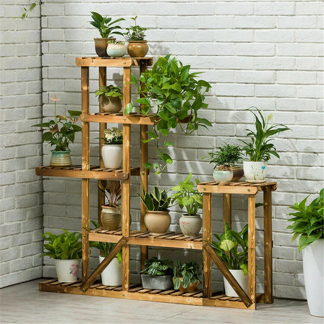 Wood Flower Display Plant Stand 5 Tier Corner Shelf Storage Rack Indoor Outdoor