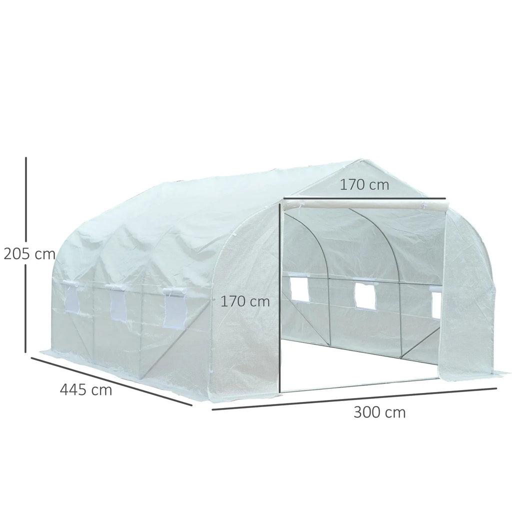 Outsunny 4.5x3x2m PE Mesh Cover Galvanized Metal Frame Walk-In Greenhouse