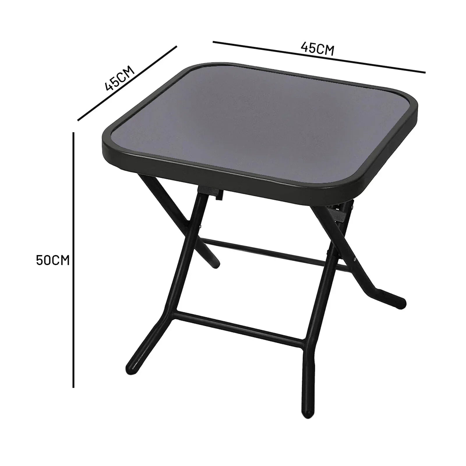 Garden Furniture Glass Top Side Table Patio Rattan Foldable Drinks Coffee Black