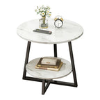 Round 2 Tier Coffee Table Side Table White Marble Effect End Table Living Room