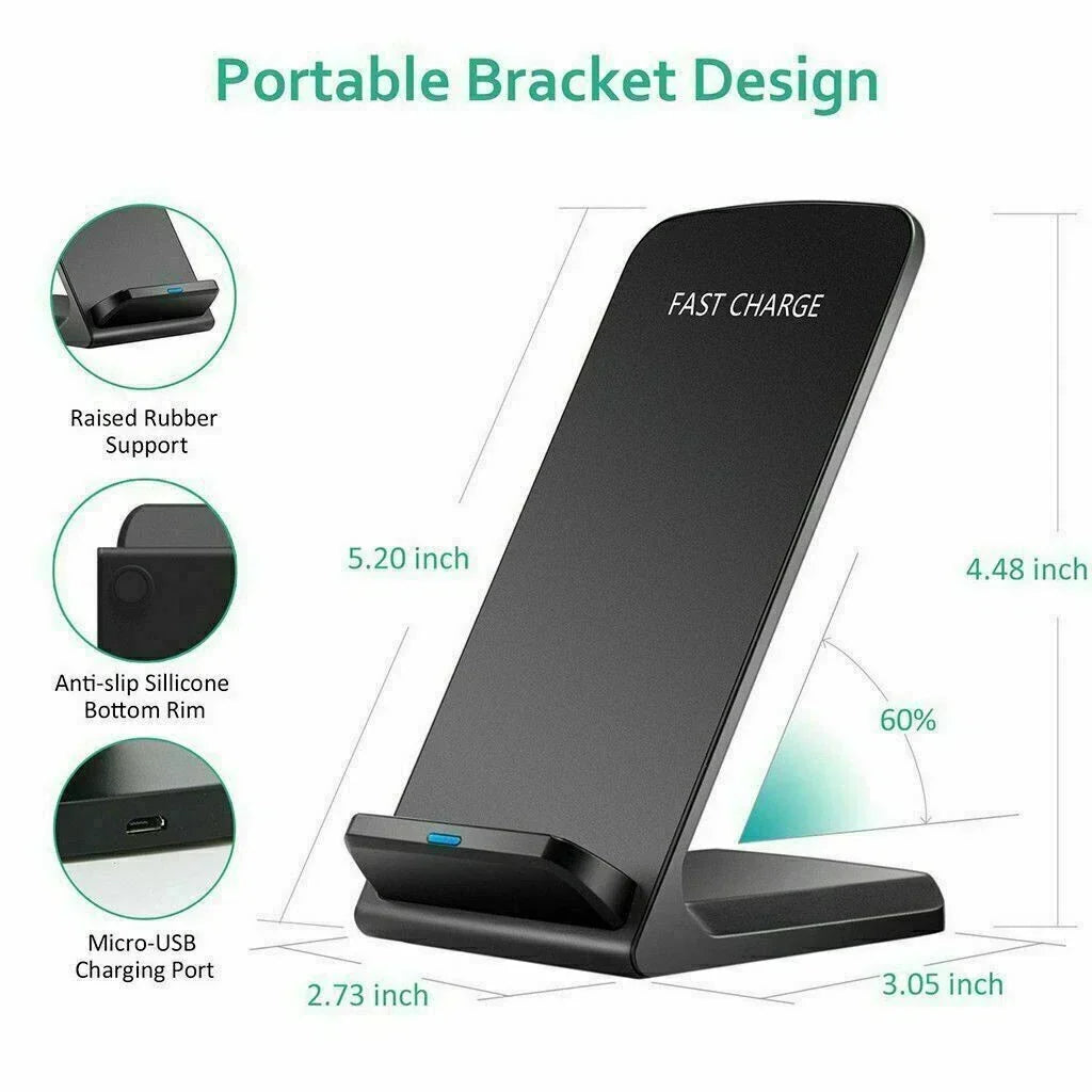 2 Coils Fast Wireless Charger Qi Charging Stand Fan For Samsung, iPhone, Huawei