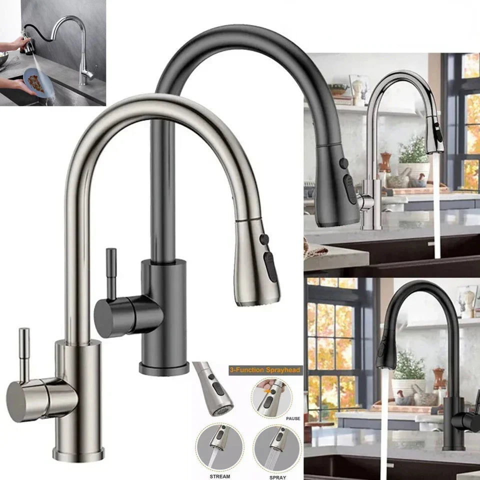 360° Kitchen Sink Mixer Taps Pull Out Spout Spray Single Lever Modern