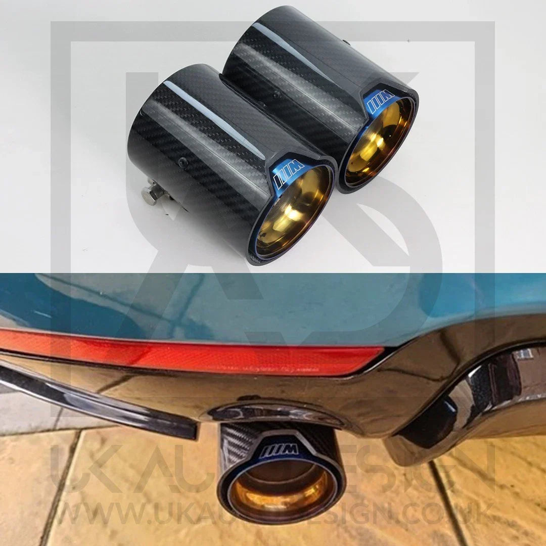 2 x BMW M135i/M140i/M235i/M240i MP Blue Carbon Fibre Exhaust Tip F20/F21/F22/F23