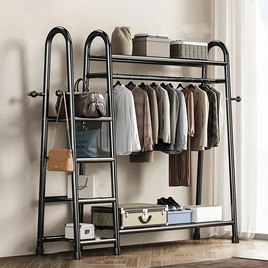Heavy Duty Double Clothes Rail Rack Garment Hanging Stand Open Wardrobe Shelf