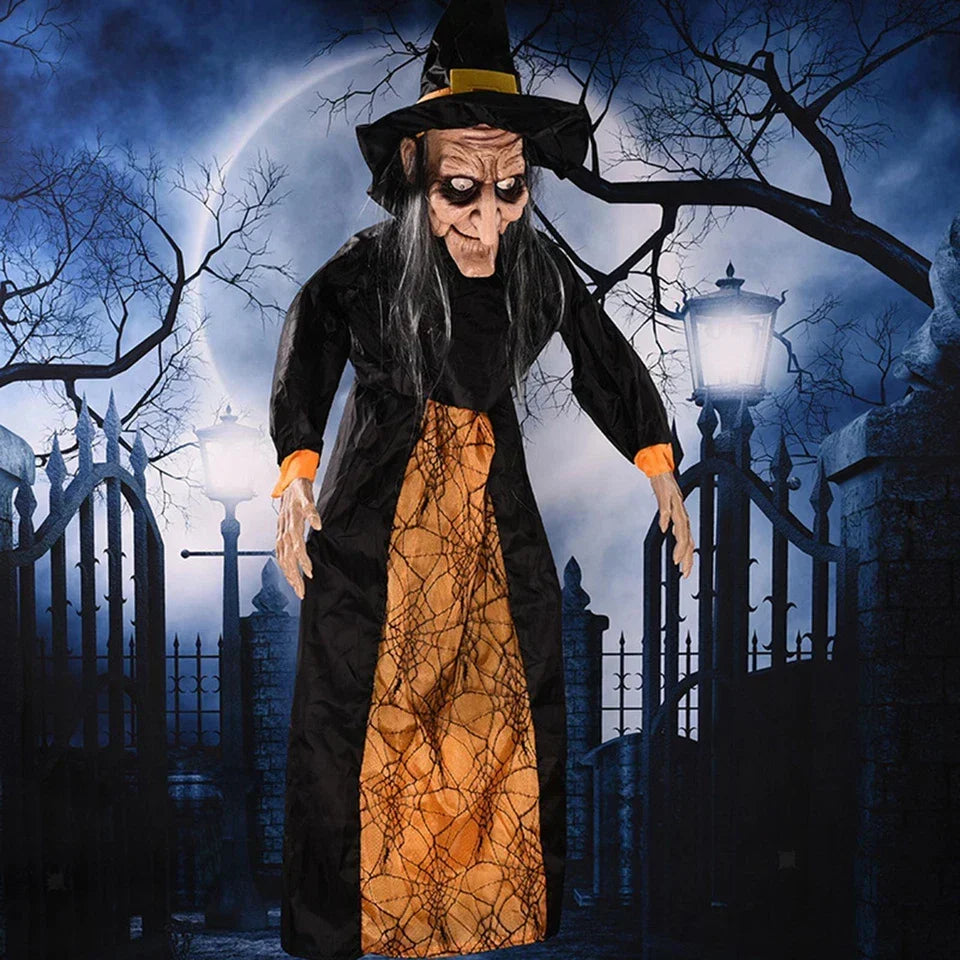 Halloween Hanging Witch Horror Witch with Red Eyes Prop Lighted Scream Witch