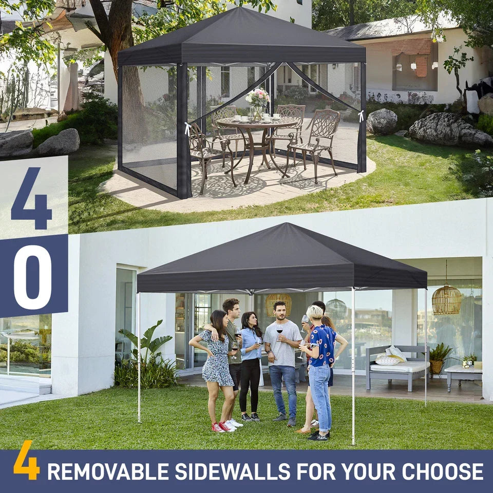 3X3M Heavy Duty Pop-up Gazebo Garden Canopy Tent W/ Detachable Mosquito Netting