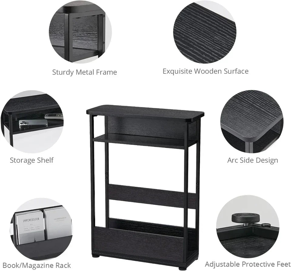 Vintage Narrow Side Table with Storage Shelf, 3 Tier Slim End Table Modern Sofa