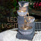 Solar Garden Water Feature Fountain Deco- ration 4 Tier Bowl LED Outdoor Indoor