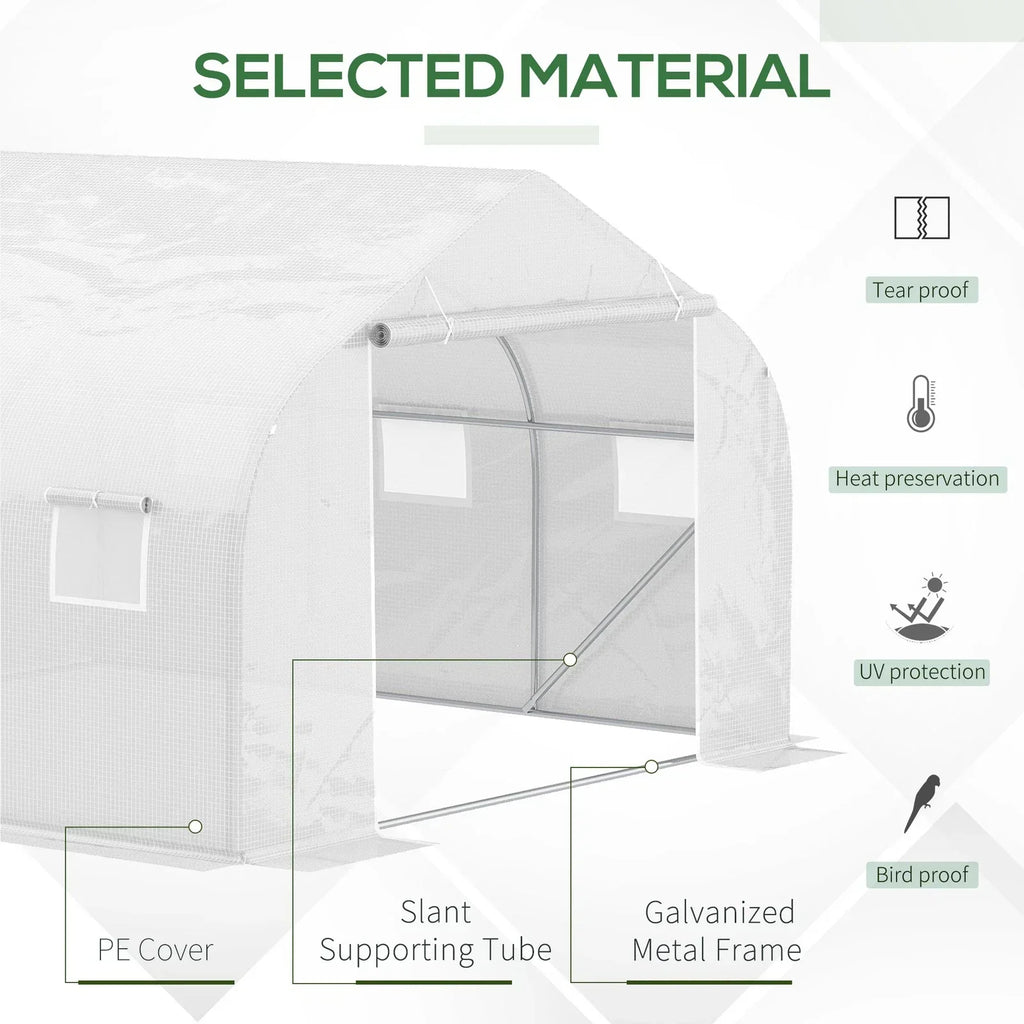 Outsunny 4.5x3x2m PE Mesh Cover Galvanized Metal Frame Walk-In Greenhouse