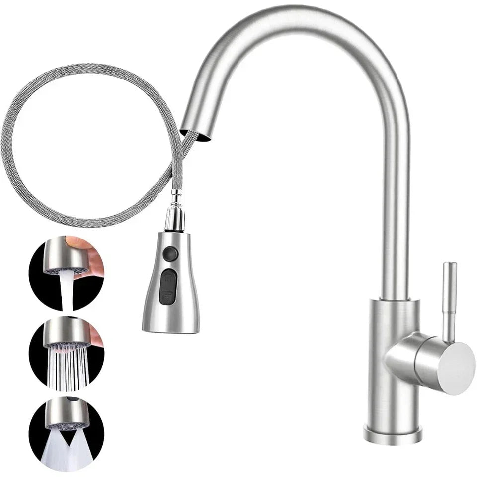 360° Kitchen Sink Mixer Taps Pull Out Spout Spray Single Lever Modern