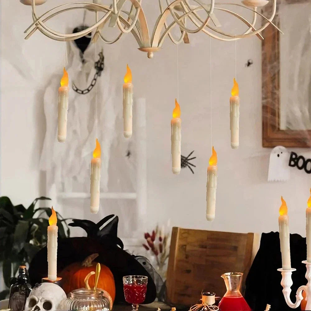 12PCS Floating Candles Halloween Hanging Harry Potter LED Candles Warm White