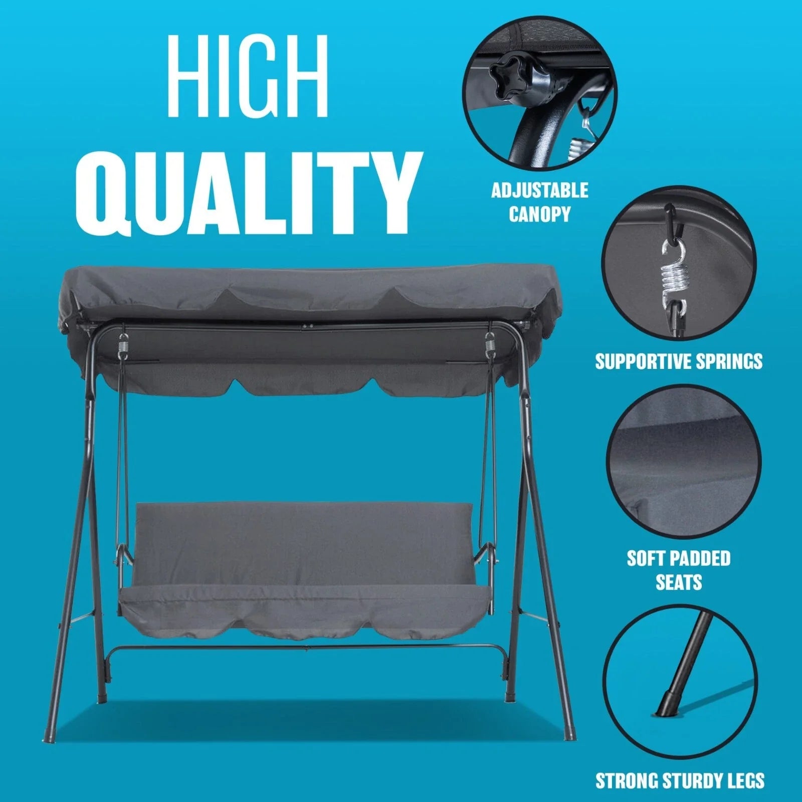 3 SEATER GARDEN SWING CHAIR SEAT HAMMOCK SWINGING METAL TERRACE CANOPY BENCH