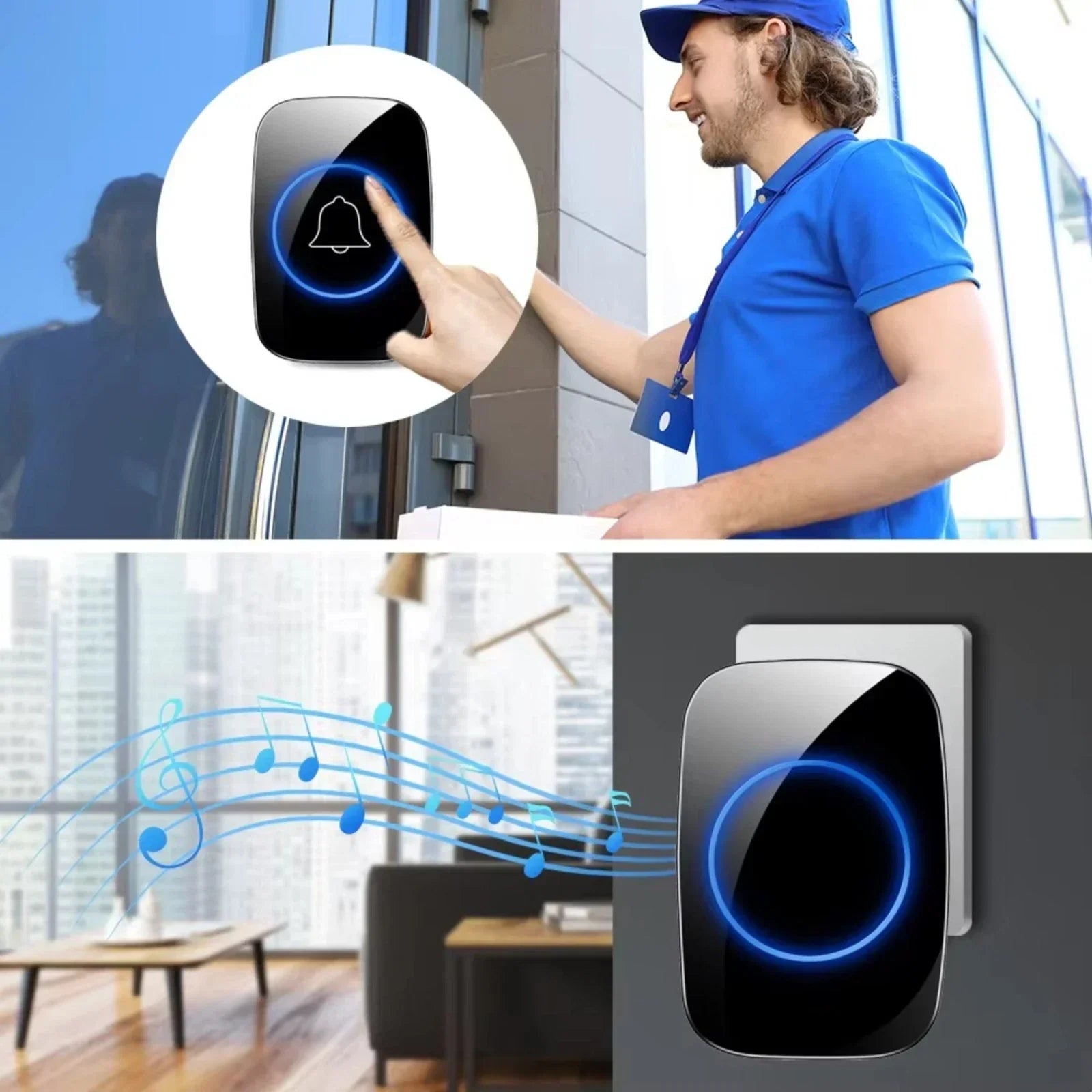 Wireless Doorbell Waterproof Range Door Bells Kit Cordless Plug-in Home Office