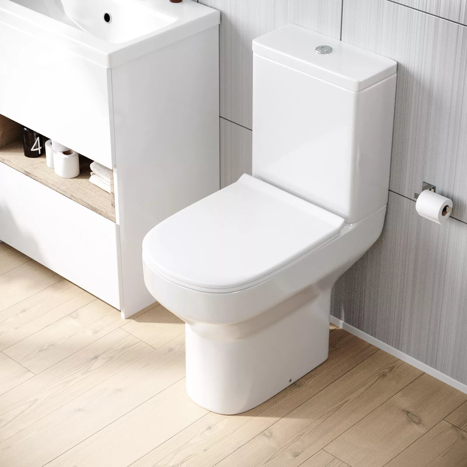 Nes Home Modern Comfort Height Close Coupled Toilet & Cistern & Soft Close Seat