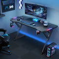 Gaming Desk LED RGB Computer Table Workstation w/ Cup Holder & Headphone Hook