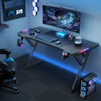 Gaming Desk LED RGB Computer Table Workstation w/ Cup Holder & Headphone Hook