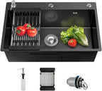 Single Bowl Workstation Sink Black Stainless Steel 50x45cm