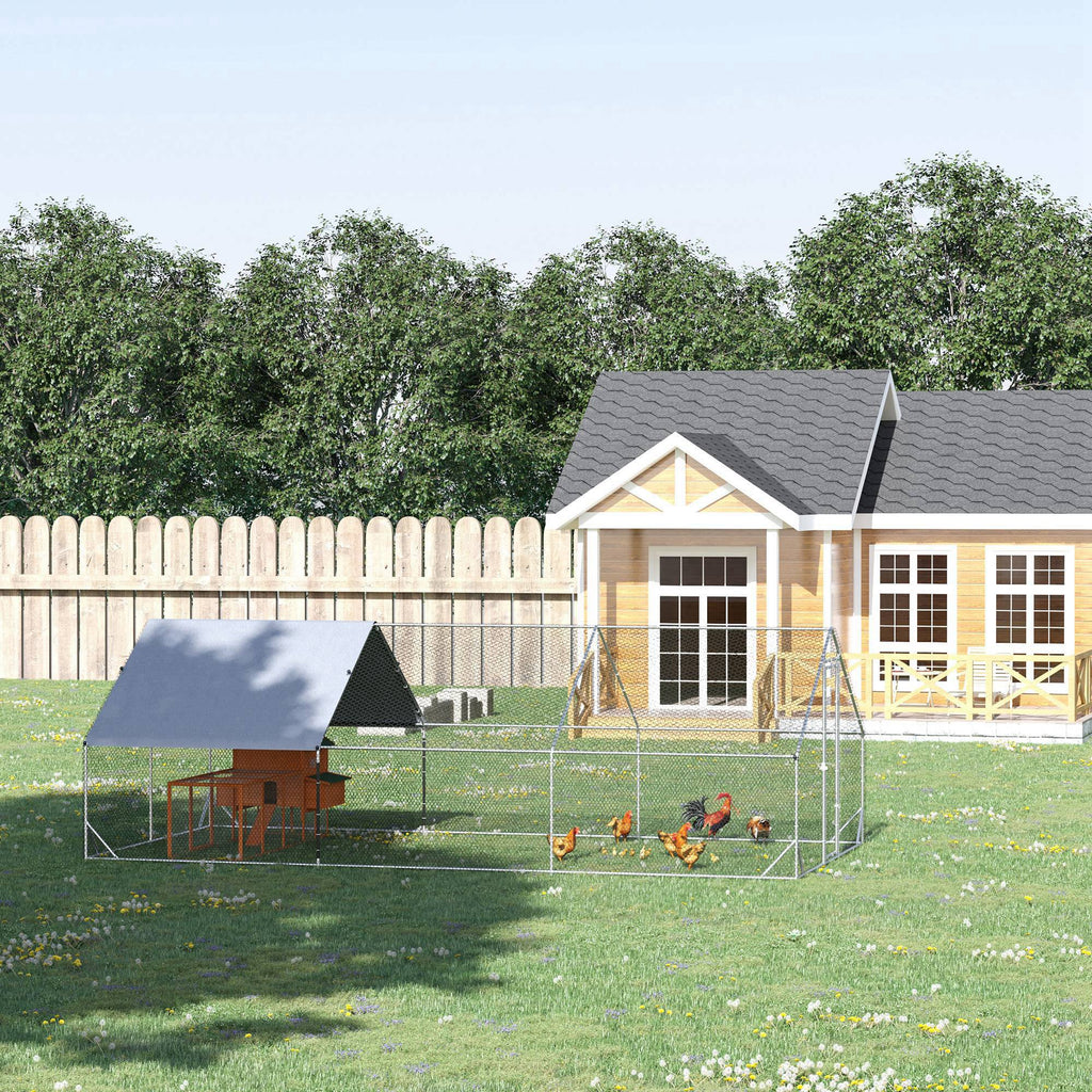 Walk In Chicken Run Galvanized Chicken Coop Hen House w/ Water-Resist Cover