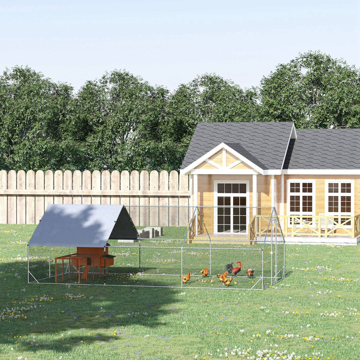 Walk In Chicken Run Galvanized Chicken Coop Hen House w/ Water-Resist Cover