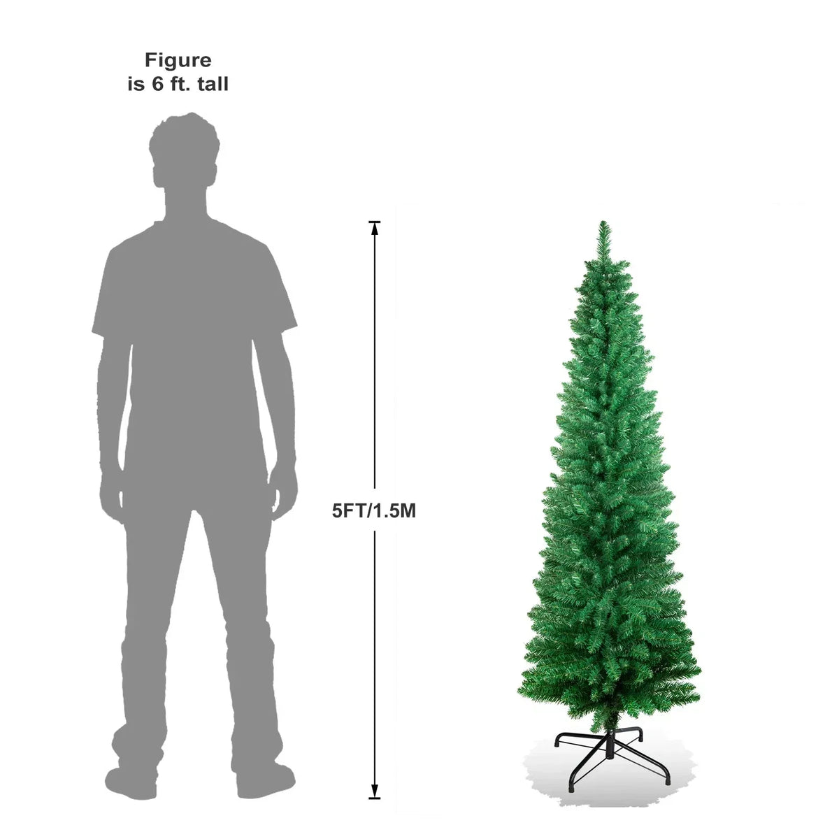 4/5/6/7ft Pencil Slim Christmas Tree with Lights Artificial XMAS Home Decoration