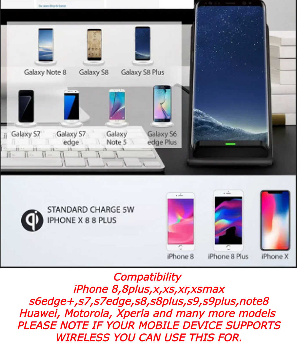 2 Coils Fast Wireless Charger Qi Charging Stand Fan For Samsung, iPhone, Huawei