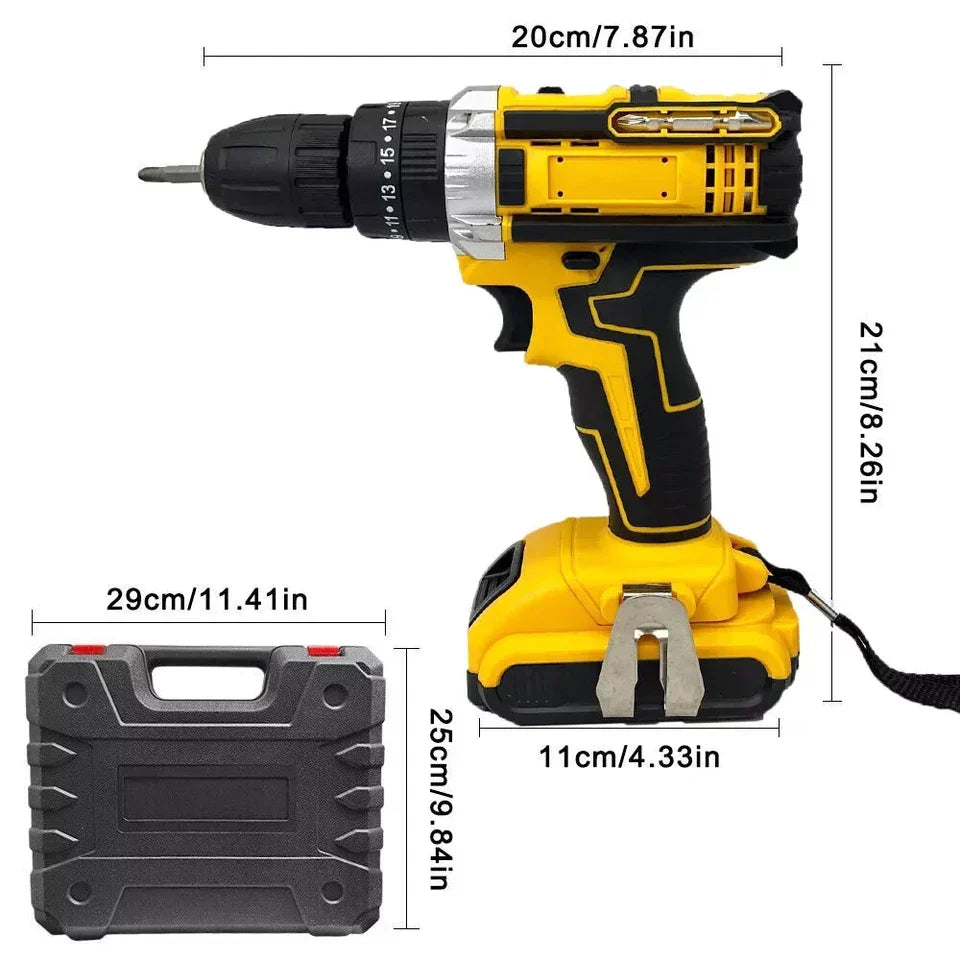 2 Battery 21V Cordless Drill Combi Driver High Power Electric Screwdriver Set UK