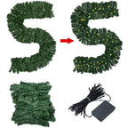 16FT Christmas Garland with LED Lights Pre Lit Stairs Home Fireplace Bushy Pine