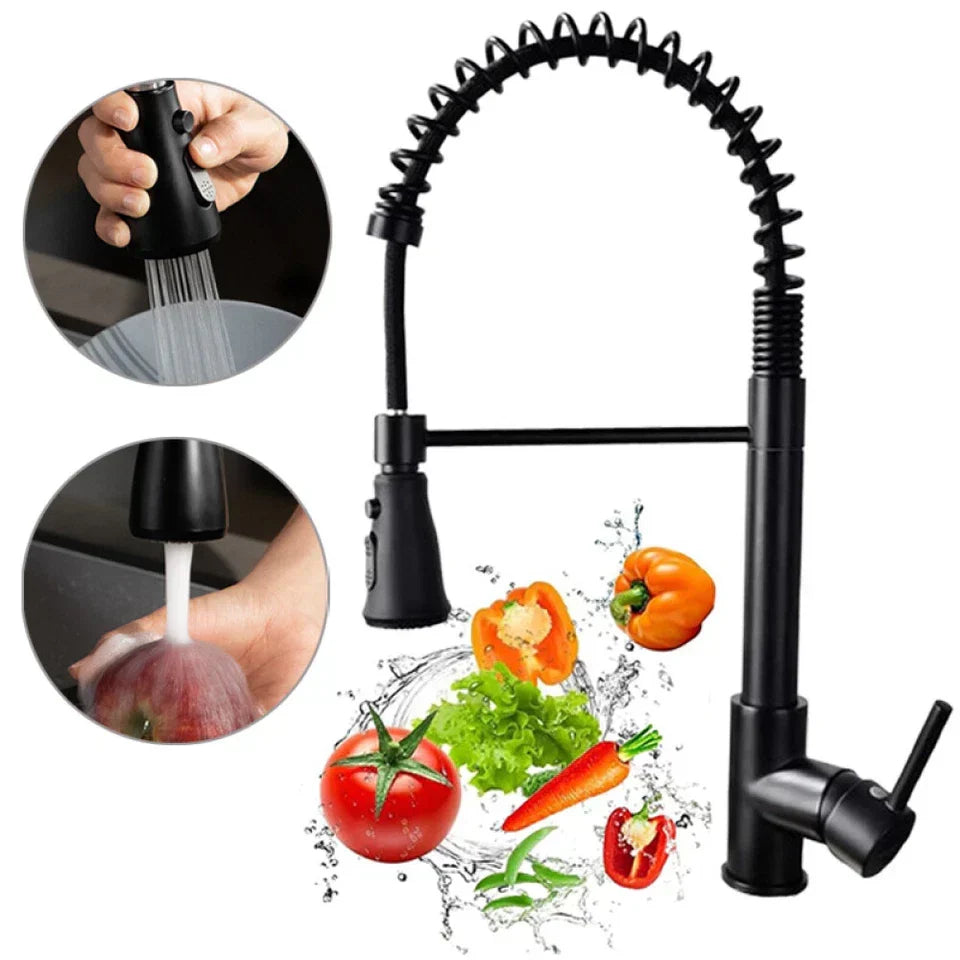 Matt Black Monobloc Kitchen Sink Mixer Tap with Pull Out Hose Spray Single Lever