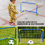2 x Childrens Football Soccer Goals, Ball, Pump Posts & Nets Indoor Outdoor Set