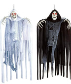 2x Hanging Grim Reaper Halloween Props – LED Eyes, Motion Activated