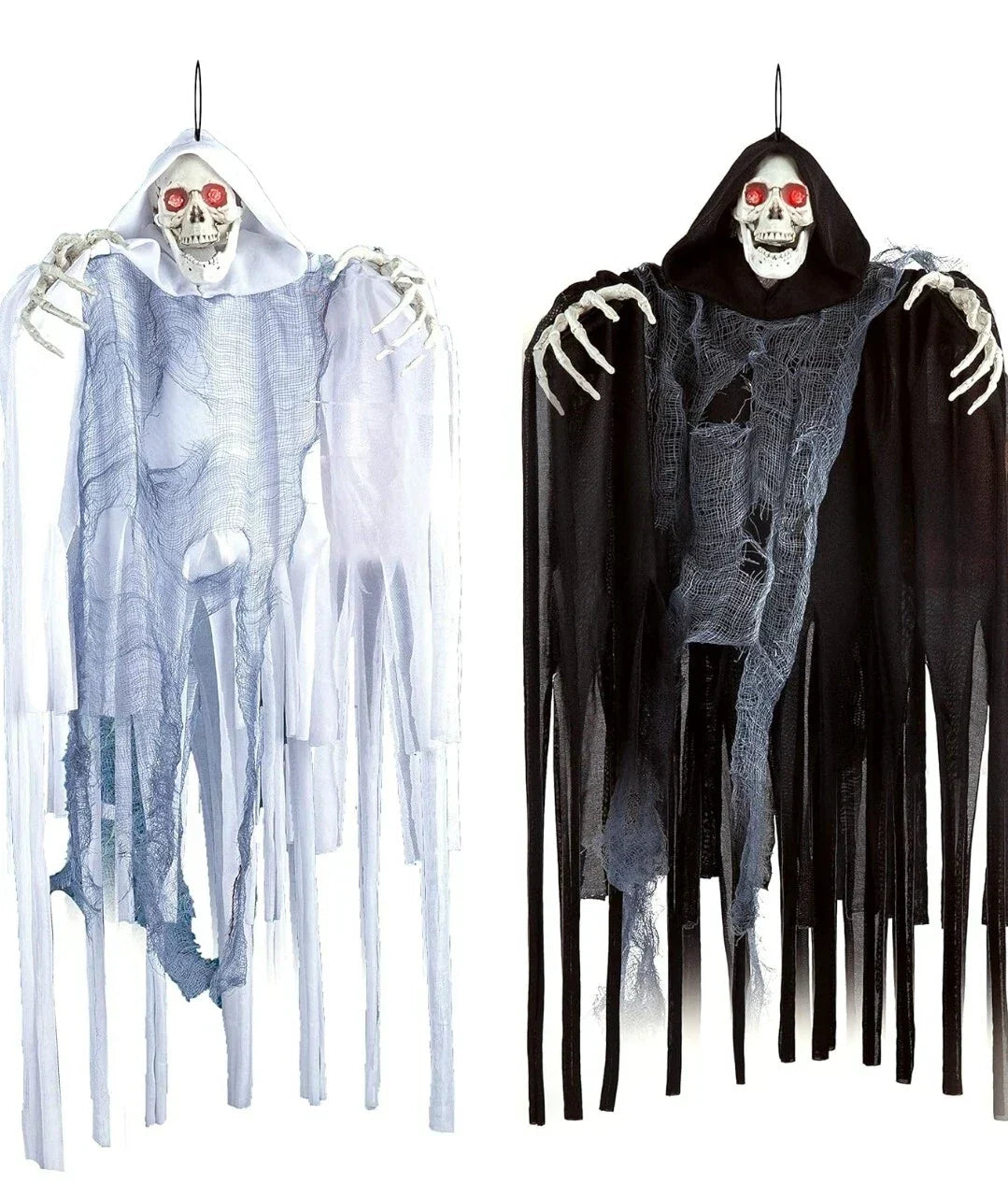 2x Hanging Grim Reaper Halloween Props – LED Eyes, Motion Activated
