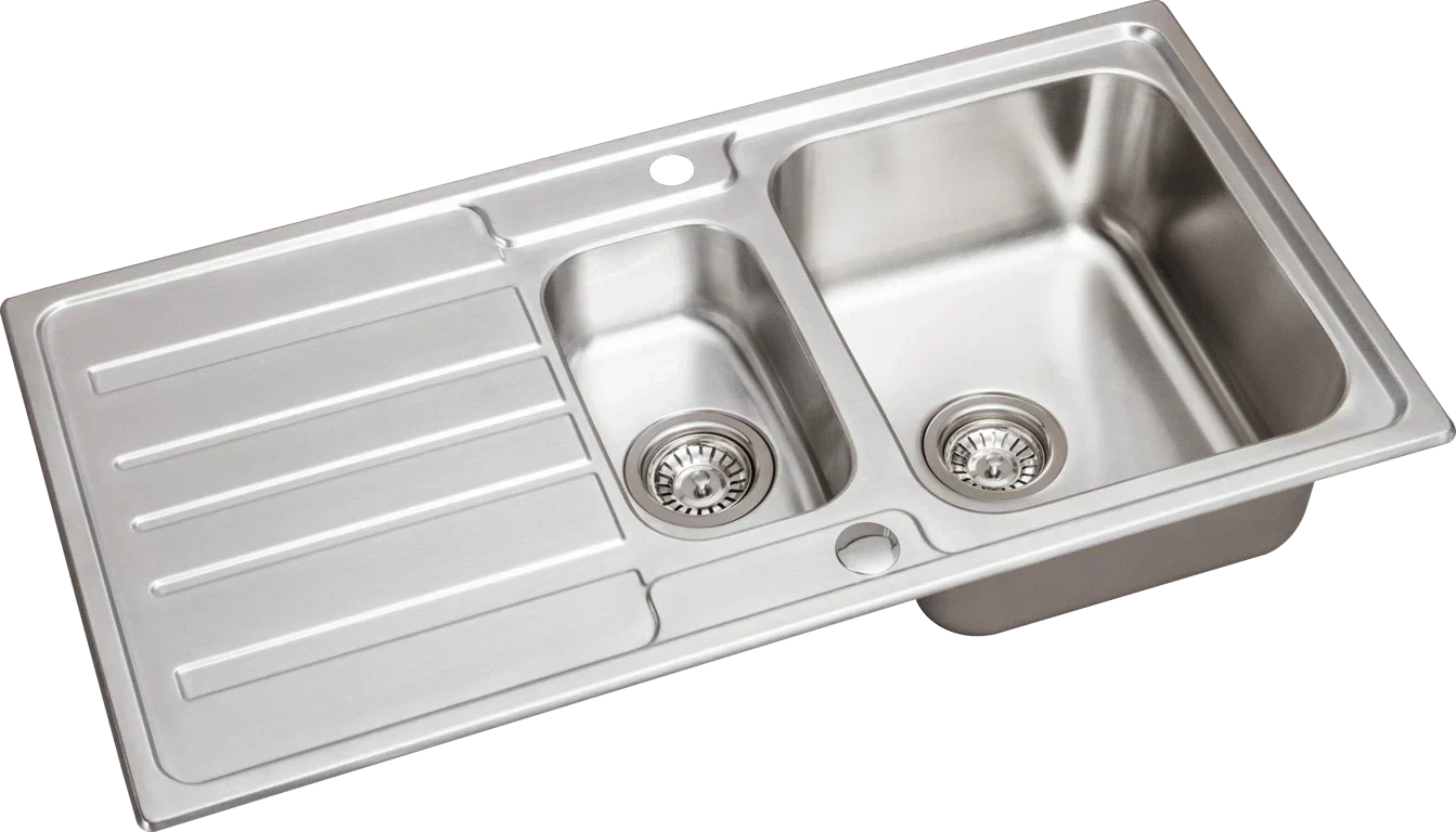 Stainless Steel 1.5 Bowl Inset Kitchen Sink Left Hand Modern Drainer Wastes