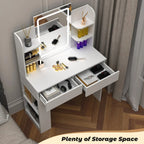 Dressing Table Makeup Desk Vanity Desk With 2 Drawers & LED Mirror & 4 Shelves