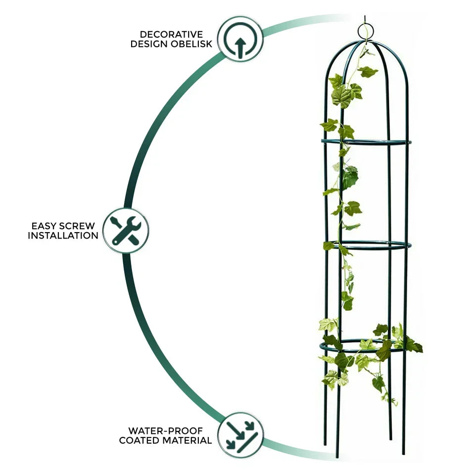 1.9M GARDEN OBELISK BLACK METAL OUTDOOR TRELLIS CLIMBING PLANT SUPPORT FRAME